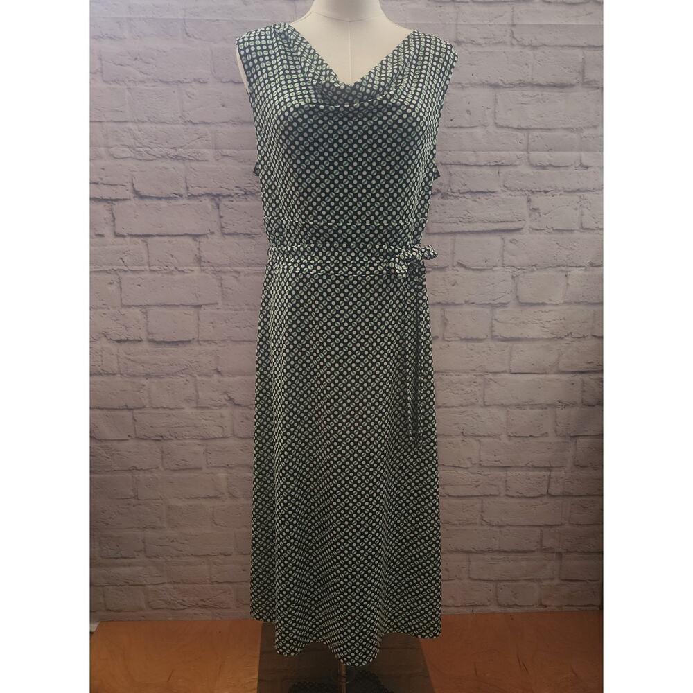 Talbots Cowl Neck Sleeveless Midi Dress Satin Size M Blue Green & White NWT